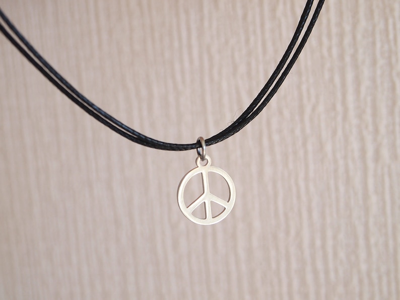 Silver Peace Sign Necklace Peace Sign Cord Choker Peace Sign Etsy
