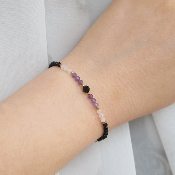 Dainty Empath protection bracelet, Beaded gemstone bracelet, Stretch bracelet, Stackable bracelet, No-clasp bracelet, Gift for her, Handmade