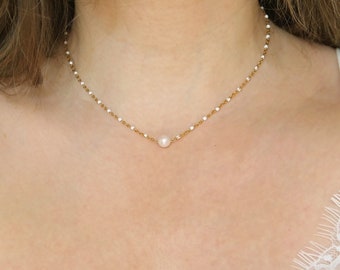Collar de perlas de agua dulce, Gargantilla de perlas blancas, Collar con piedra de nacimiento de junio, Joyería de perlas, Collar de perlas minimalista para mujer, Regalo para ella
