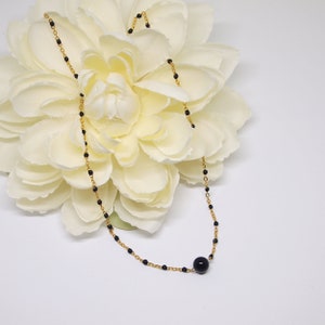 Dainty Black tourmaline necklace, Beaded black tourmaline choker, Layering gemstone necklace, Black everyday choker, Handmade gift for her image 2