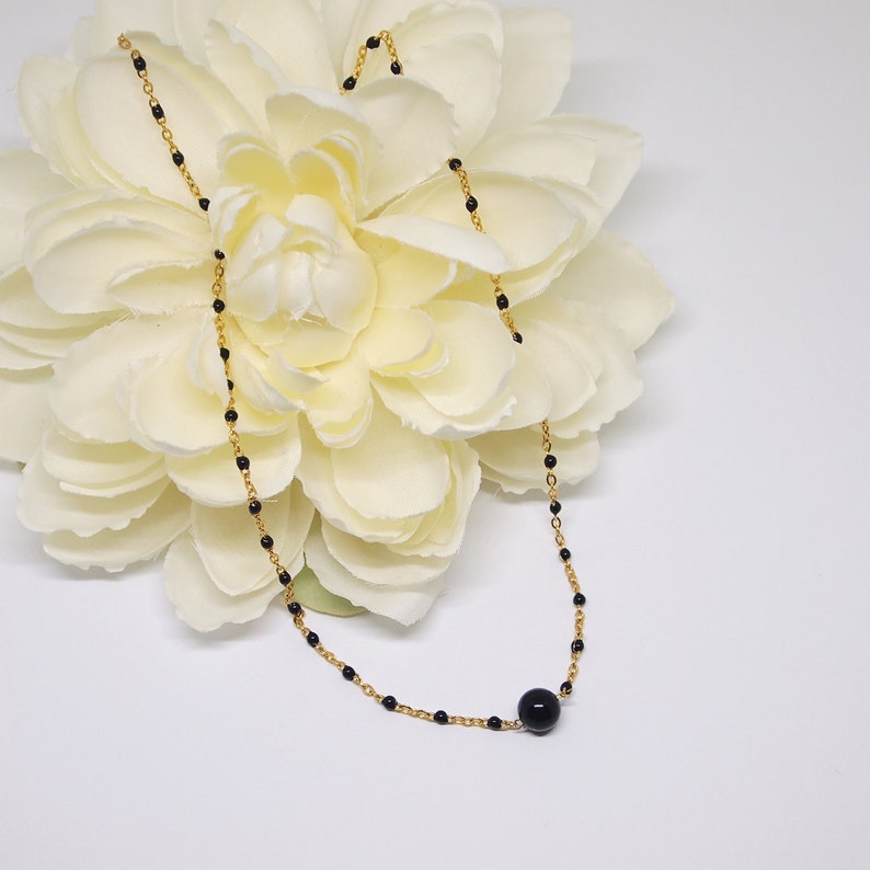 Dainty Black tourmaline necklace, Beaded black tourmaline choker, Layering gemstone necklace, Black everyday choker, Handmade gift for her image 2