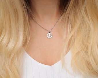 Silber Peace Zeichen Halskette, Edelstahl Peace Choker, Spirituelle Halskette, Peace Zeichen Charm Halskette, Geschenk für Freund, stn1