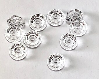 10MM Rhinestone Clear Crystal Diamante Silver Plated Round Ball Spacer Beads UK 10MM Rhinestone Clear Crystal Diamante Silver Plated Round Ball Spacer Beads UK