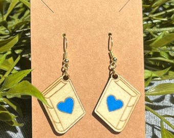 Book Lover Dangle Earrings with Heart Accent