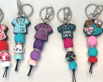 Nurse Keychain: Handmade Beaded Charm for Healthcare Workers