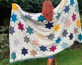 Star Blazer Crochet Blanket Pattern – Hexagon Throw (Digital PDF)