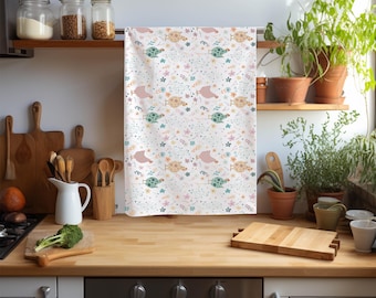 100% Cotton Chicken Print Tea Towel, Artisan Kitchen Dish Towel
