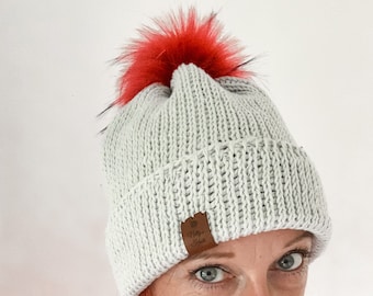 Tunisian Crochet Pom Pom Beanie Hat Pattern (PDF)