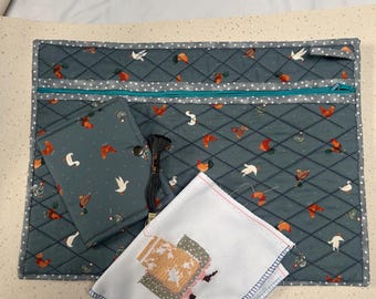 Quilted Project Bag for Cross Stitch, Embroidery, Lewis & Irene Fabrics, 11" x 13"