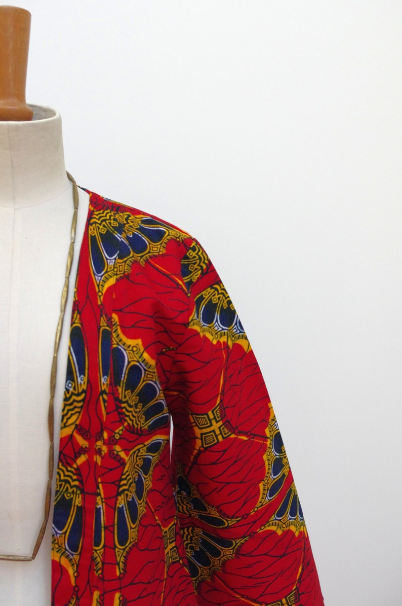 Umbrellas African print red kimono jacket, slowfashion ethnic & ethic image 4