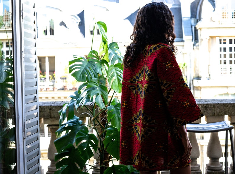 Umbrellas African print red kimono jacket, slowfashion ethnic & ethic image 2