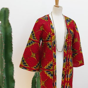 Umbrellas African print red kimono jacket, slowfashion ethnic & ethic image 3