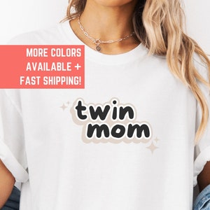 Comfort Colors Twin Mom Bubbly Letters Shirt, Mothers Day Gift Twin Pregnancy Tee Expecting Mom Gift Twin Baby Shower Gift for Expecting Mom