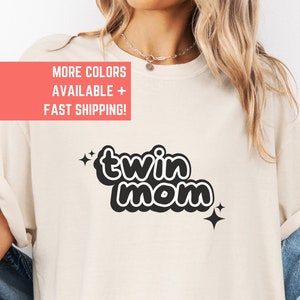 Comfort Colors Twin Mom Bubbly Letters Shirt, Mothers Day Gift Twin Pregnancy Tee Expecting Mom Gift Twin Baby Shower Gift for Expecting Mom