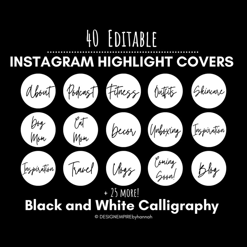 Black and White Instagram Highlight Covers Minimalist Covers Etsy