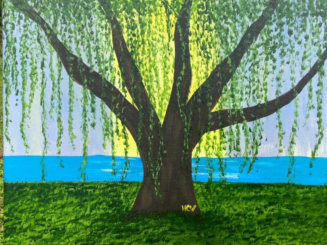 Sauce llorón / Sauce / Pintura de sauce llorón / Arte del Etsy España