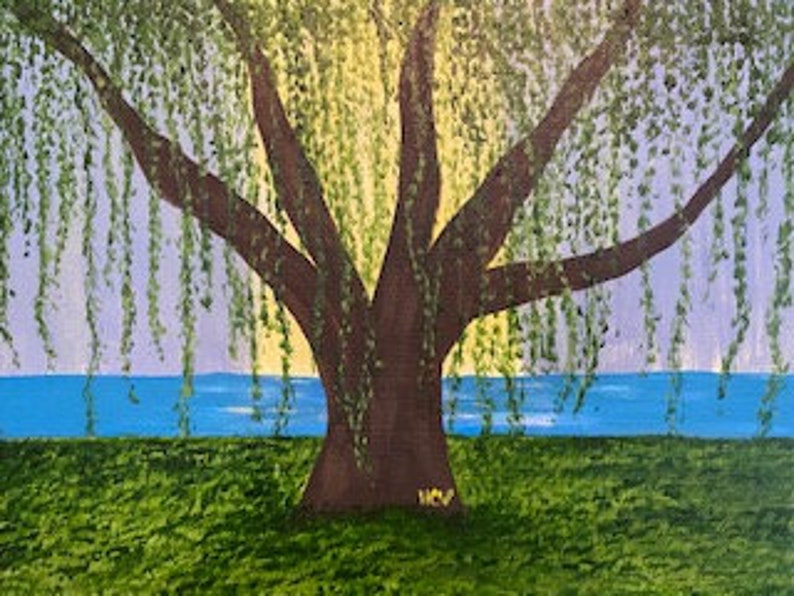 Weeping Willow Tree Acrylic Painting 11x14 Etsy
