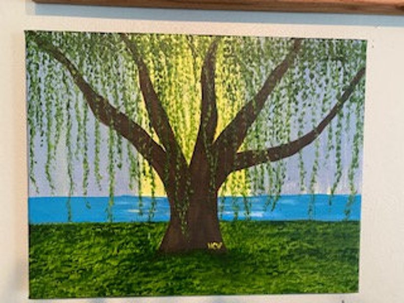 Weeping Willow Tree Acrylic Painting 11x14 Etsy