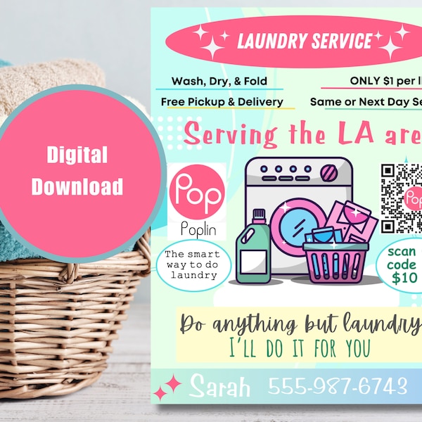 Personalized Poplin Laundry Pro Business Cards Flyers Postcards Sudster Sudshare Fluff Fold