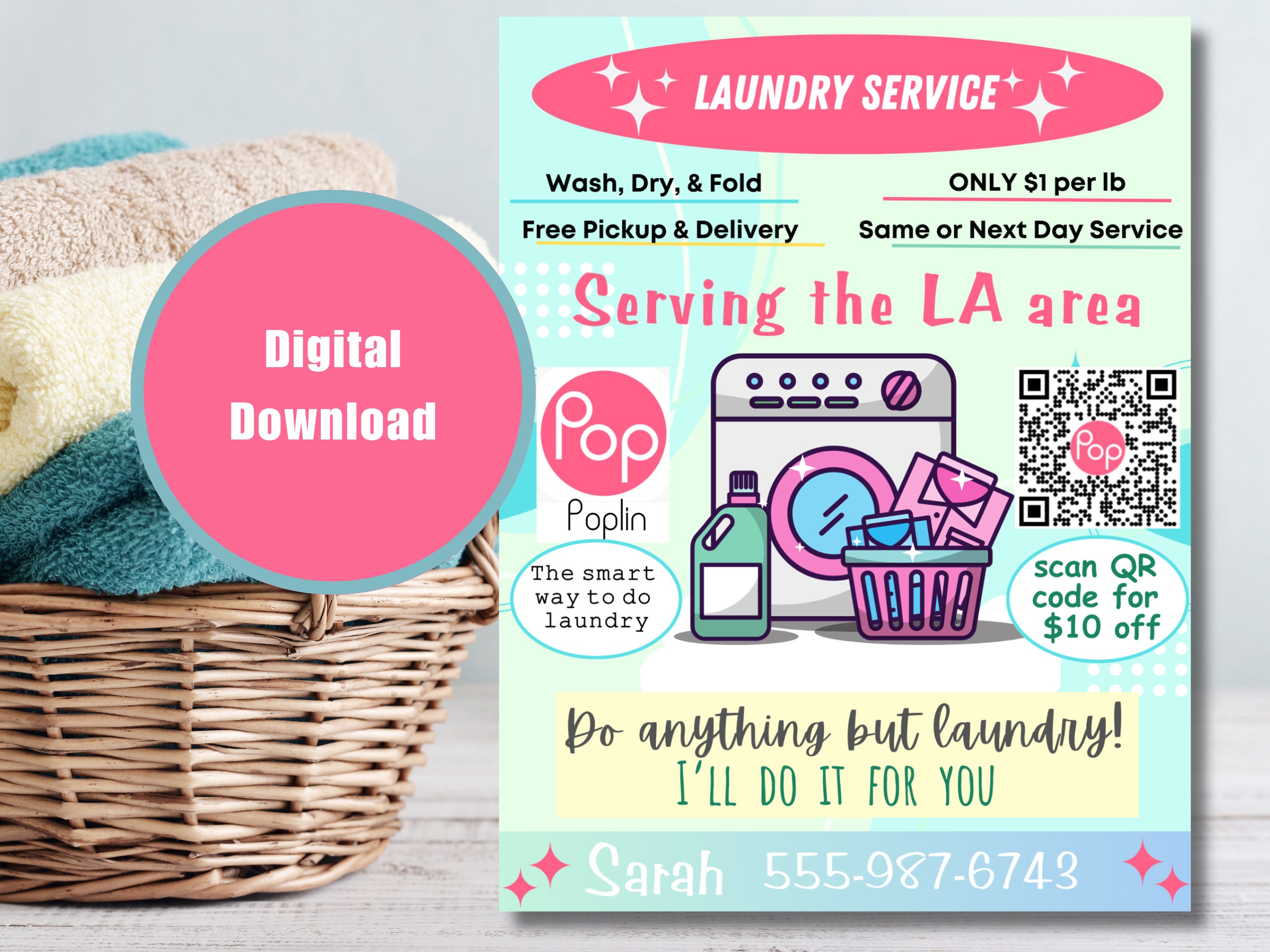 Personalized Poplin Laundry Pro Business Cards Flyers Postcards Sudster