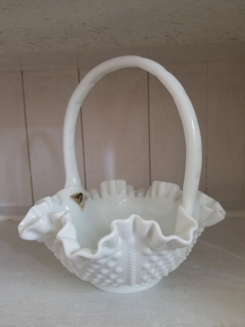 Fenton Hobnail Milk Glass Basket Etsy