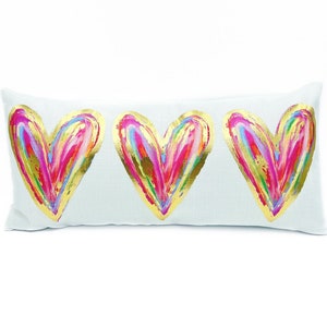 Colorful Gold Foil Hearts Lumbar Pillow Valentines Pillow Valentines Decor Love Pillow 729 Etsy