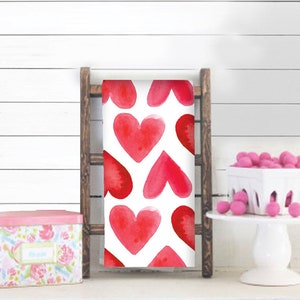 Valentines Tea Towel  ||   Watercolor Hearts Kitchen Towel  ||  Kitchen Towel Art - 168