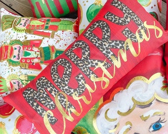Leopard Print Merry Christmas Pillow || Gold Foil Christmas Pillow || Christmas Decor
