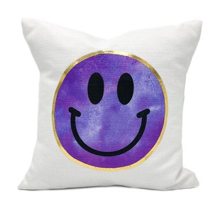 Purple Gold Foil Smiley Face Pillow - 599