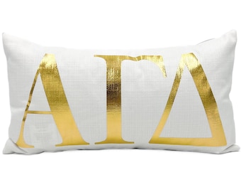 Gold Foil Alpha Gamma Delta Lumbar Pillow || Sorority Pillow || Bid Day Gift  || Greek Pillow