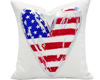 Holographic Foil Stars & Stripes Heart Pillow || Patriotic PIllow || Independence Day || 4th of July Decor