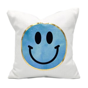 Turquoise Gold Foil Smiley 16x16 Pillow - 601