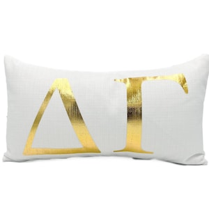 Almohada lumbar Delta Gamma con lámina dorada // Almohada de hermandad // Regalo para el día de la oferta // Almohada griega - 229
