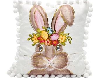 Gold Foil Easter Bunny Pillow || Bunny Pillow || Easter Decor - 744