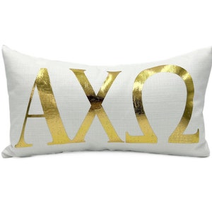 Gold Foil Alpha Chi Omega Lumbar Pillow || Sorority Pillow || Bid Day Gift || AXO || Greek Pillow - 239