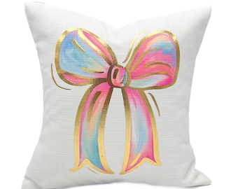 Gold Foil Colorful Bow Pillow || Bow Throw Pillow || Trendy Bow Pillow || Preppy Bow Pillow - 1192