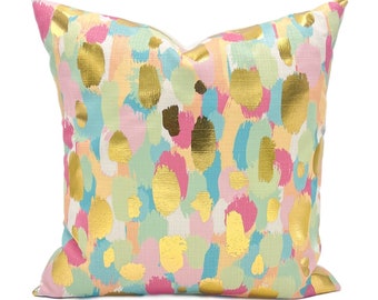 Goldfolie Pastellfarben Tupfen Kissen || Pastell Kissen || Mehrfarbiges Kissen - 1098