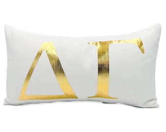 Gold Foil Delta Gamma Lumbar Pillow || Sorority Pillow || Bid Day Gift  || Greek Pillow