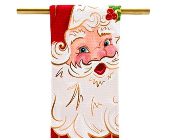 Pretty in Red Santa Kitchen Towel || Christmas Tea Towel || Christmas Kitchen - 964