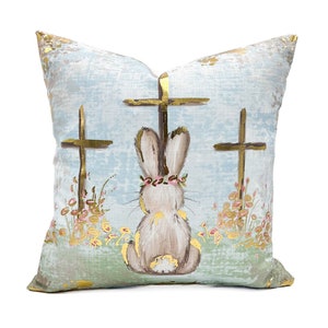 Bunny at the Cross Pillow || Easter Pillow || Gold Foil Easter Bunny Pillow - 546