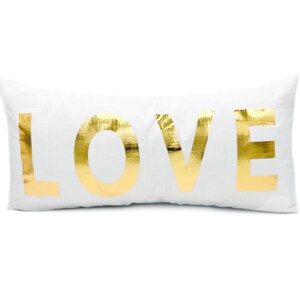 Metallic Gold and White Love Throw Pillow Love Cushion Love Pillow Cover Gold and White Pillow Gold Nursery Decor Love Throw Pillow Etsy