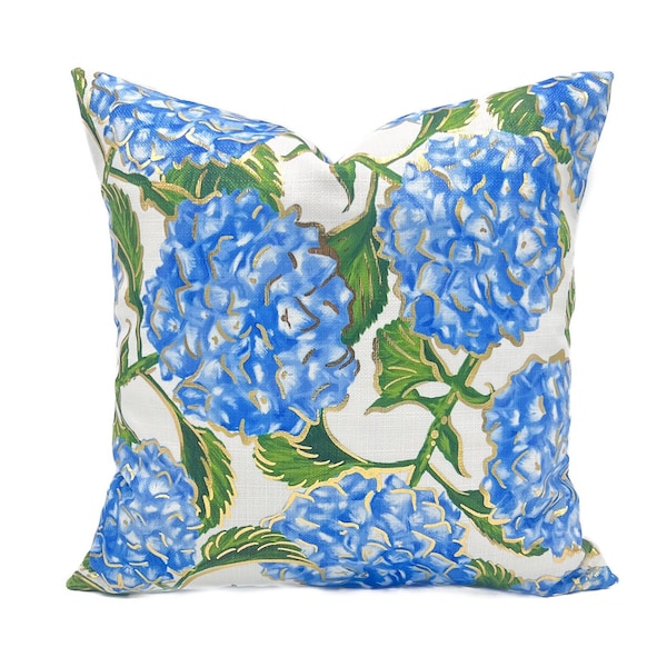 Gold Foil Blue Hydrangeas Pillow || Hydrangea Pillow ||  Spring Pillow - 1100