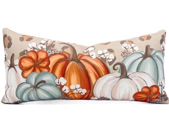 Fall Pumpkins Pillow || Leopard Print & Pumpkins Lumbar Pillow || Pumpkin Art || Fall Decor || Pumpkin Throw Pillow - 491