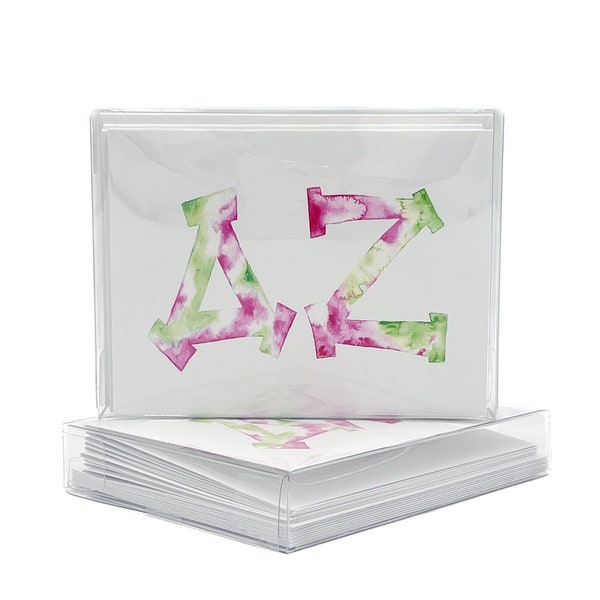 Delta Zeta Watercolor Box Of 10 Folded Notes || DZ Note Cards || Sorority Stationery - 098