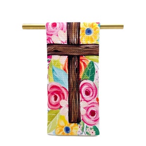 Floral Cross Tea Towel  ||  Cross Kitchen Towel || Cross Hand Towel- 172