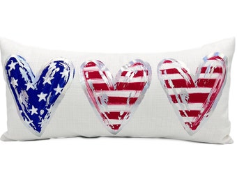 Holographic Foil Stars & Stripes Hearts Lumbar Pillow || Patriotic PIllow || Independence Day || 4th of July Decor - 1233