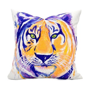 Tiger Pillow || Watercolor Tiger || Gold and Purple Tiger Pillow - 005
