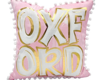 Light Pink OXFORD Pillow || Gold Foil Oxford Pillow || Pom Pom Pillow - 1087