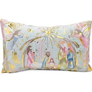 Gold Foil Pastel Nativity Pillow || Christmas Pillow || Holiday Decor - 1284