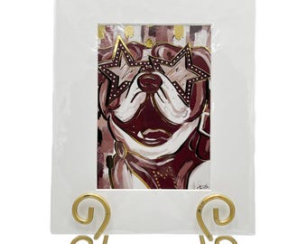 Gold Foil Preppy Bulldog Art Print || Mississippi State Bully Matted Print - 938